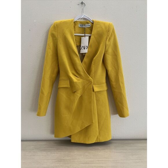 Zara Jackets & Blazers - ZARA WOMAN LIMITED EDITION YELLOW DRAPED BLAZER DRESS SIZE S Asymmetric